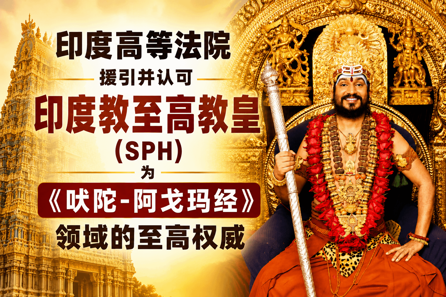 印度高等法院援引印度教最高教皇(The SPH)为神圣权威,在历经700年侵占后将博杰沙拉神庙(BhojsalaTemple)归还给印度教徒
